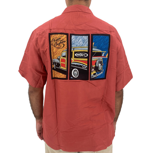 NATIVE OUTFITTERS Camp Shirt Size L New $99 Red Rust Coral Woody Car Boating - Picture 9 of 9
